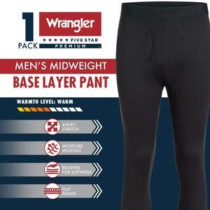 Wrangler Men's Brushed Performance Base Layer Pant, 1 Pack